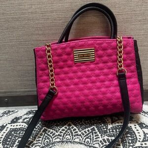 Betsey Johnson Crossbody Satchel Handbag Purse Hearts Pink & Black